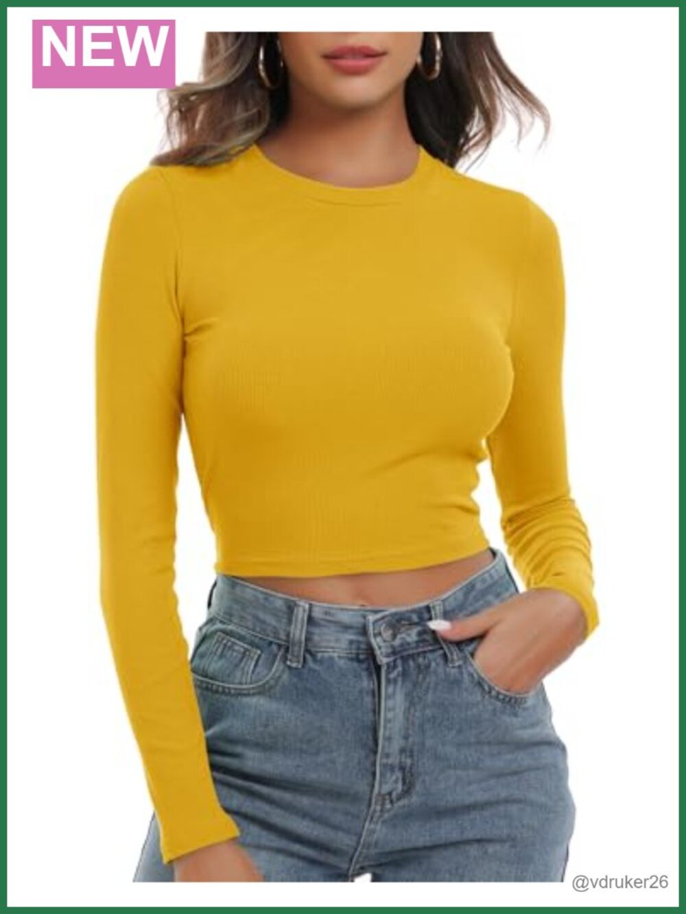 Ribbed Knit Long Sleeve Fitted Crop Top Crew Neck Basic Casual Women's Shirt